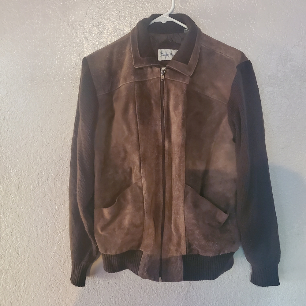 Mister Marr Men's L Vintage Tan leather and Knit Jacket Full Zip
